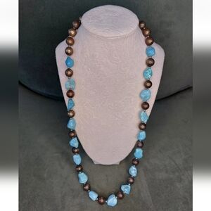 Elegant Blue and Brown Beaded Necklace